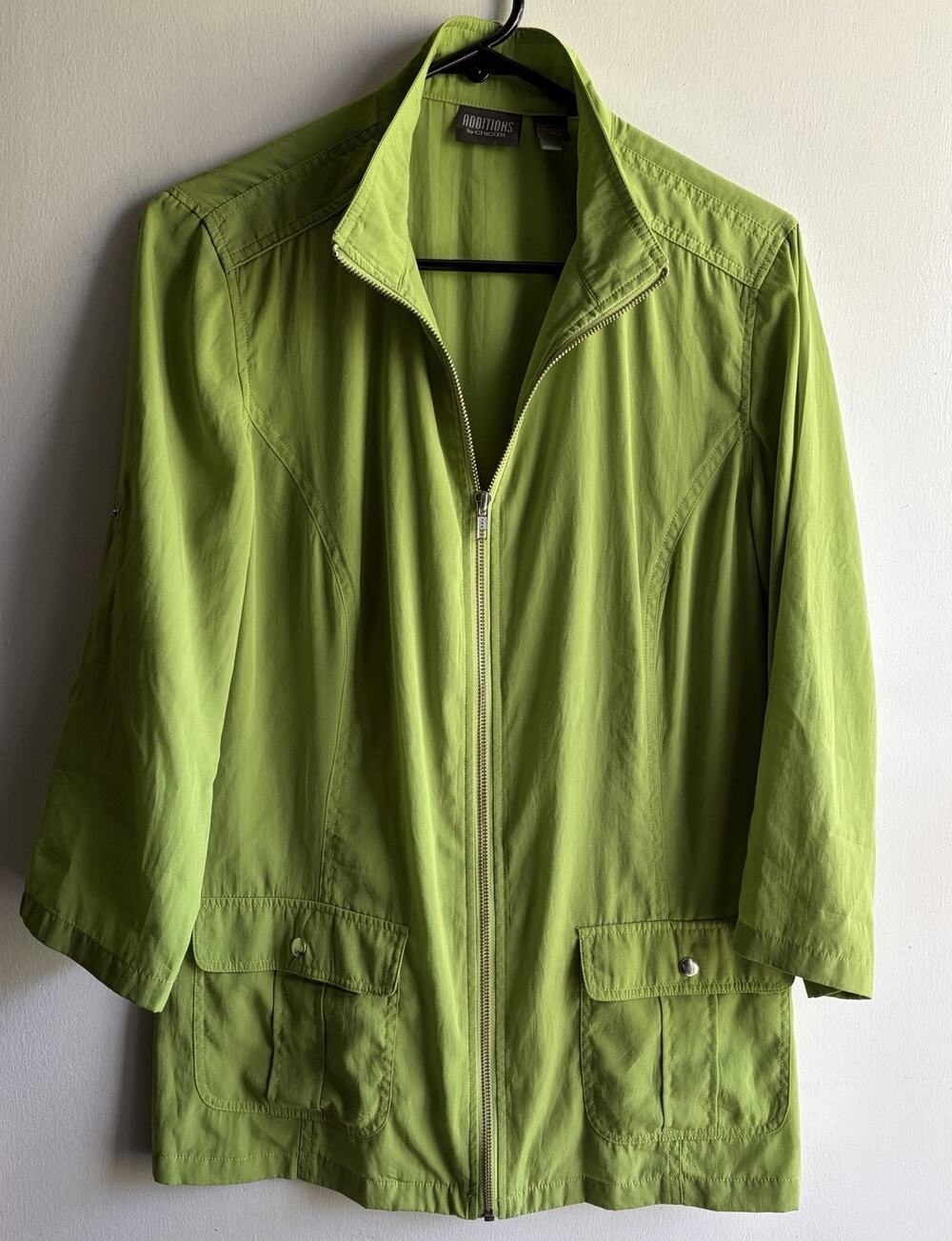 Additions by Chico's Green Jacket Size 1 Zipper Cinched Pockets